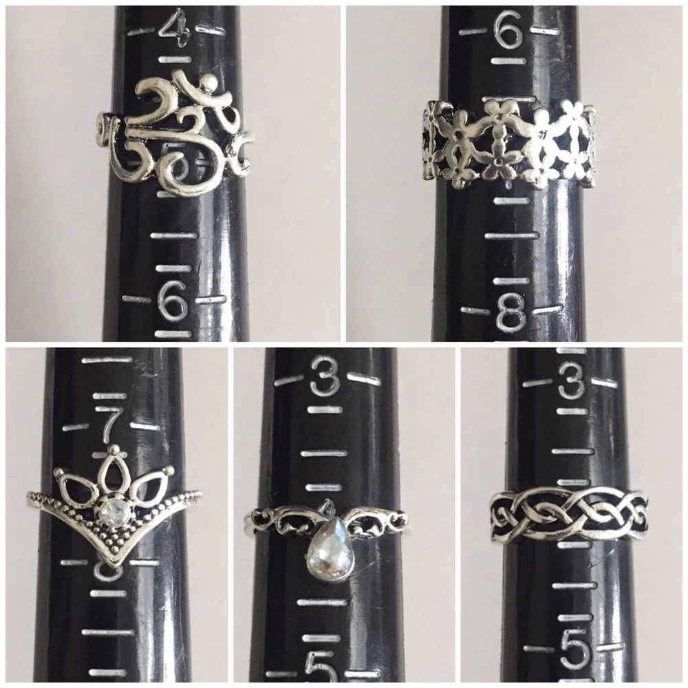 10 Piece Floral White Opal Midi Ring Set